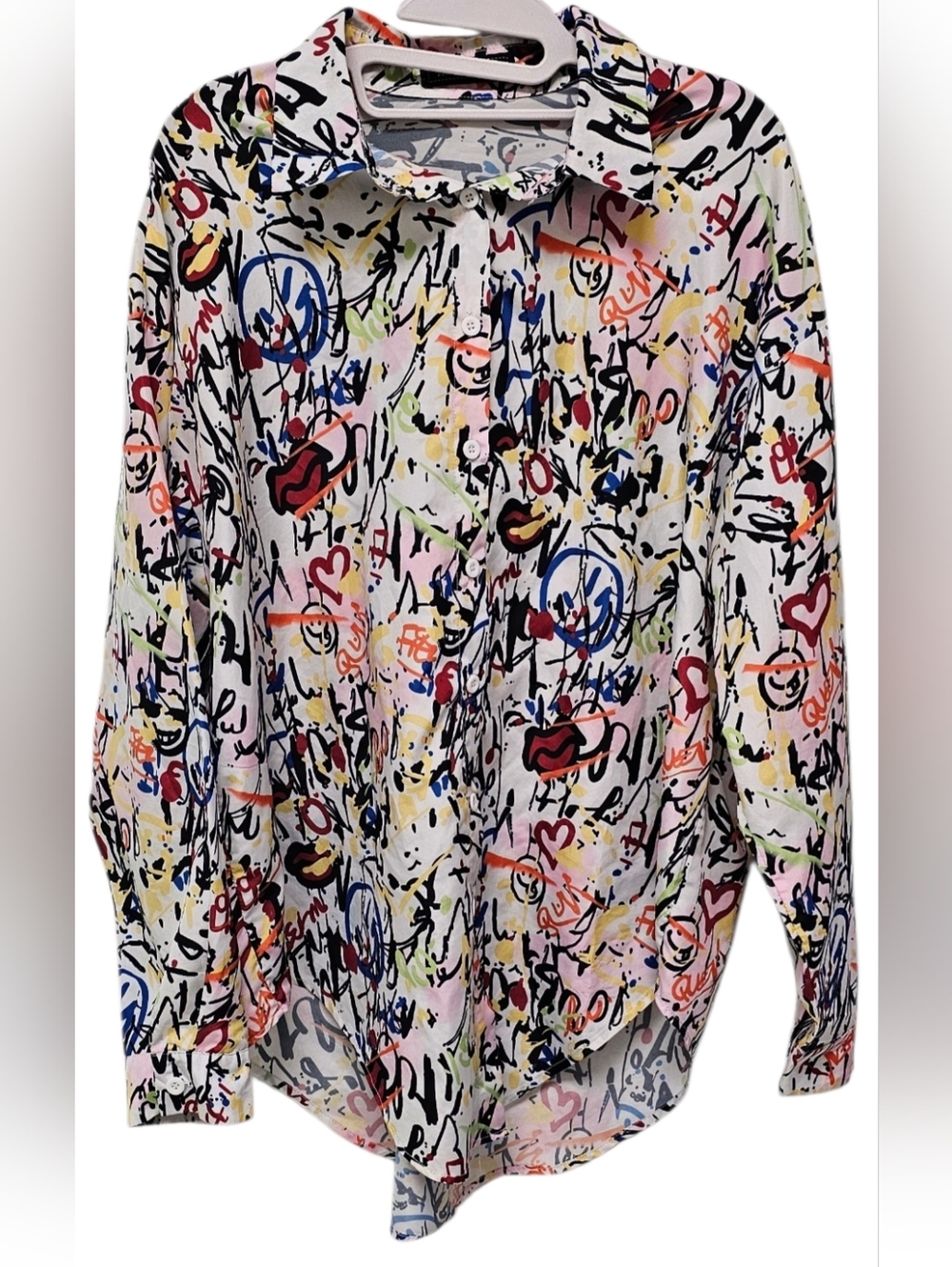 Touch Me Urban Graffiti Button Down Blouse